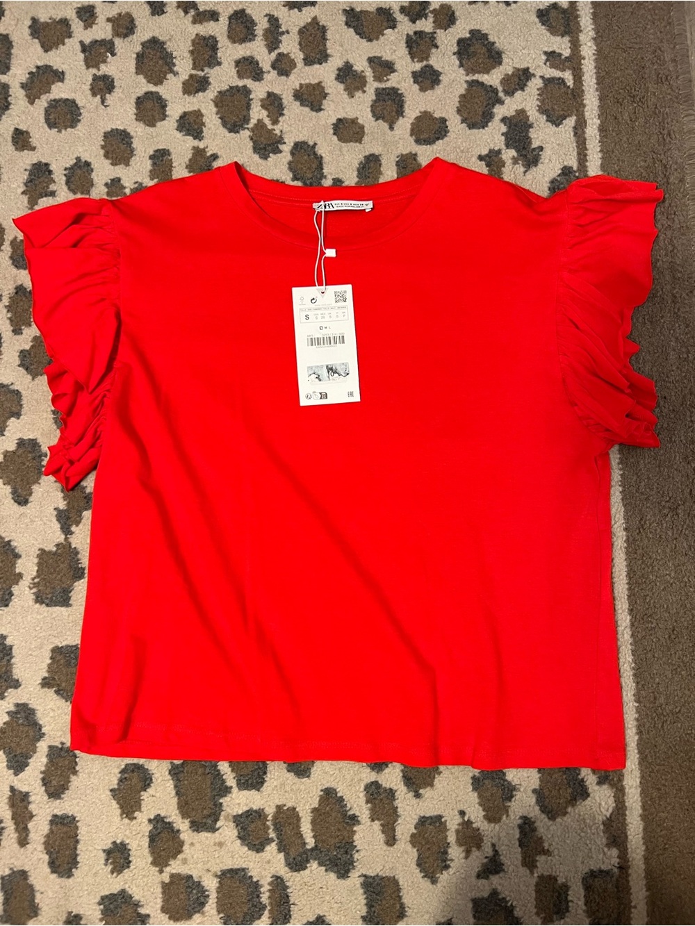 Zara Red Ruffle Sleeve Short-Sleeve Top